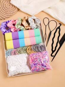 1159pcs/Set Basic Fashion Hair Accessories Kit: Includes Satin Scrunchies For Elegant Slouchy Styles, Multi-Color Hair Ties, And Practical Styling Tools Like Comb - Suitable For Girls And Women, Satisfying Daily Needs. Easy To Create Simple Ponytails, Fancy Buns Or Creative Hairstyles, Practical And Useful!, School Stuff, Gifts, Hair Bobbles, Hair Bands, Head Accessories - Multicolor - View 19
