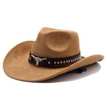 1pc Unisex Faux Suede Denim Hat, Leather Decor, New Retro Cyberpunk Boho Style Adjustable Wide Brim Cap, Fashionable Street Style, Gift For Men, Suitable For Parties, Western Themed Events, Gatherings, Cosplay, Graduation Ceremonies, Masquerade Balls, Festivals, Birthdays, Music Festivals, Hiking And More - Top Hat - View 3