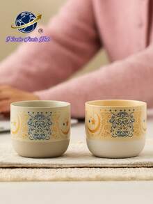 中东风情优雅陶瓷咖啡杯，抹茶陶瓷杯，斋月咖啡杯，家用水杯，拉花复古陶瓷咖啡杯，新款家用水茶杯 - 彩色 - 查看 2