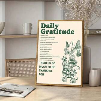 1 Stück Vintage grünes inspirierendes Dankbarkeits-Poster, Raumdekoration ästhetischer süßer Sonnenblumen-Schmetterlings-Lebensmittel-Leinwandkunst, Vintage-Wanddekoration, geeignet für Küche, Esszimmer, Geschenk zum Geburtstag, Abschluss, optional mit Rahmen