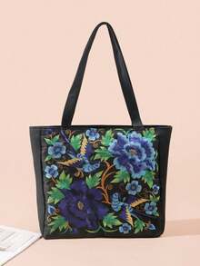 Túi tote thêu hoa, túi đeo vai dung tích lớn thích hợp cho du lịch và sử dụng hàng ngày, túi thêu. - Nhiều màu - Xem 7