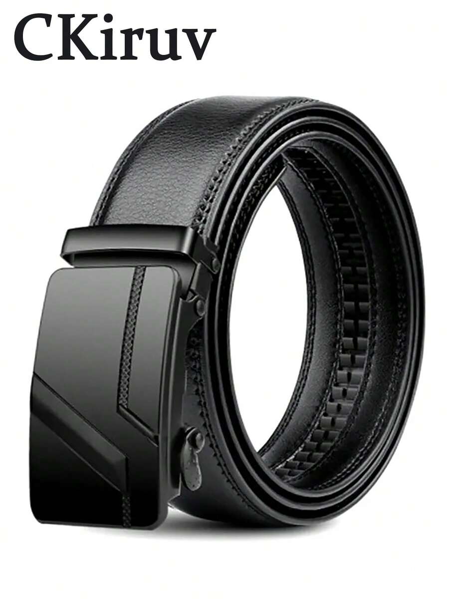 男士时尚自动扣皮带，经典设计，经久耐用，时尚百搭，休闲日常穿着，适合办公室和户外活动。 - 黑色 - 查看 1