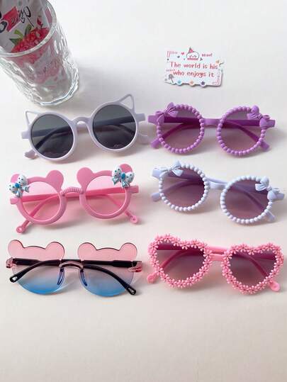 3/6 Stücke Kinder süße zweifarbige Bär Design Kindersonnenbrille, Teddybär Ohren, Herzform, Katzenohren
