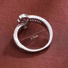 1pc Elegant Heart-Shaped Symmetrical Design Cubic Zirconia Inlaid Adjustable Ring, Fashion Gift For Valentine's Day