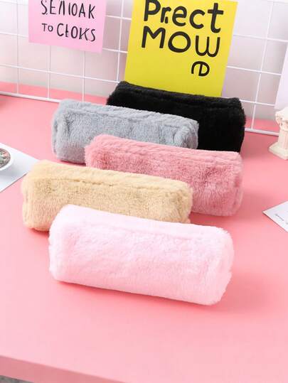 1pc Creative Korean Style Plush Octagonal Pencil Case, Cute Stationery Pouch, Pencil Box, Pen Holder, Korean High School Student Pencil Case, Simple Storage Bag, Office Supplies Mini Pouch, Student Supplies, Back To School, Valentine's Day Gift