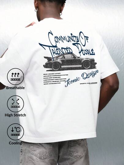 Camvyn Casual, modieus, streetwear T-shirt met print voor heren, losse pasvorm, ademend, korte mouwen, zomer