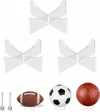 Basketball Storage,3-Pack Acrylic Ball Holder,Tabletop/Shelf Storage Soccer Volleyball Rugby