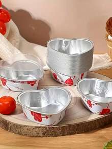 20/4pcs Red/White Heart-Shaped Aluminum Foil Cake Molds With Lids, "Happy Valentine's Day" Dessert Decoration Boxes, Heart-Shaped Cakes, Cookies Decoration Cake Boxes, Party Dessert Decoration Boxes, Disposable Mini Cake Molds, Suitable For Valentine's Day Packaging, Baking Dessert Packaging, Anniversary - Multicolor - View 8