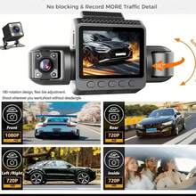 1080P 3通道行车记录仪 - 红外夜视，170°广角和内置音频，循环录制，G传感器 - 车辆安全摄像头，带24小时停车模式，公路旅行摄像头，流线型设计，隐蔽录制，安装牢固。 - A - 查看 3