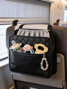 1pc Baby Car Safety Seat Accessory - Faux Leather Hanging Storage Bag, Fashionable Car Accessory, Multi-Function Car Storage Bin, Car Safety Seat Storage Box - Multicolor - View 2