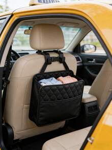 1pc Baby Car Safety Seat Accessory - Faux Leather Hanging Storage Bag, Fashionable Car Accessory, Multi-Function Car Storage Bin, Car Safety Seat Storage Box - Multicolor - View 4