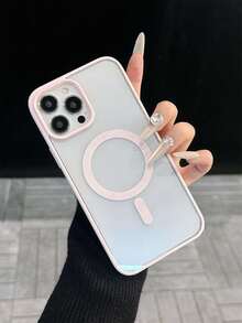 1个粉色百合花图案亚克力磁吸手机壳，兼容 17 Air/16 Pro Max/16 Pro/16 Plus/16/15/14/13/12/11/XSM/XS/XR/7/8