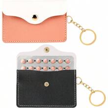 2 Pack Birth Control Pill Case Sleeve Packet PU Leather Wallet Pill Holder Birth Control Case With Snap Closure And Keyring Contraceptive Holder Travel Bag Backpack, Black+ Pink - Black+red - View 2