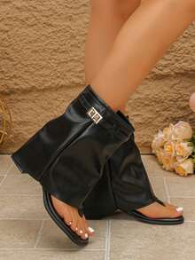 2026 französische Sandaletten mit Ausschnitten und Peeptoe, Stilettoabsatz, Gladiator-Knöchelstiefel für Damen, Sommer - Schwarz - Übersicht 3