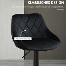 Set Of 2 HOMCOM Bar Stools, Height Adjustable, Black, Bistro Style With Footrest And Backrest, Velvet And Metal, 46 X 48 X 83-104 Cm - Black - View 6