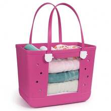 Beach Bag Rubber Tote Bag Waterproof Travel Bags Washable Open Tote Bags For Beach, Sports And Picnic,Large,Magenta - Màu đỏ tía - Xem 2