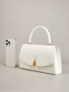 This Chic, Low-Key Luxurious Solid Color Patent Leather Clutch Is Lightweight And Portable, Suitable For - White - View 6