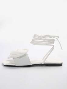 Dép xăng đan đế bằng quai nơ mùa hè mới, dép thời trang, giày đi biển cho nữ, giày ngoài trời đa năng và thoải mái. - trắng - Xem 6