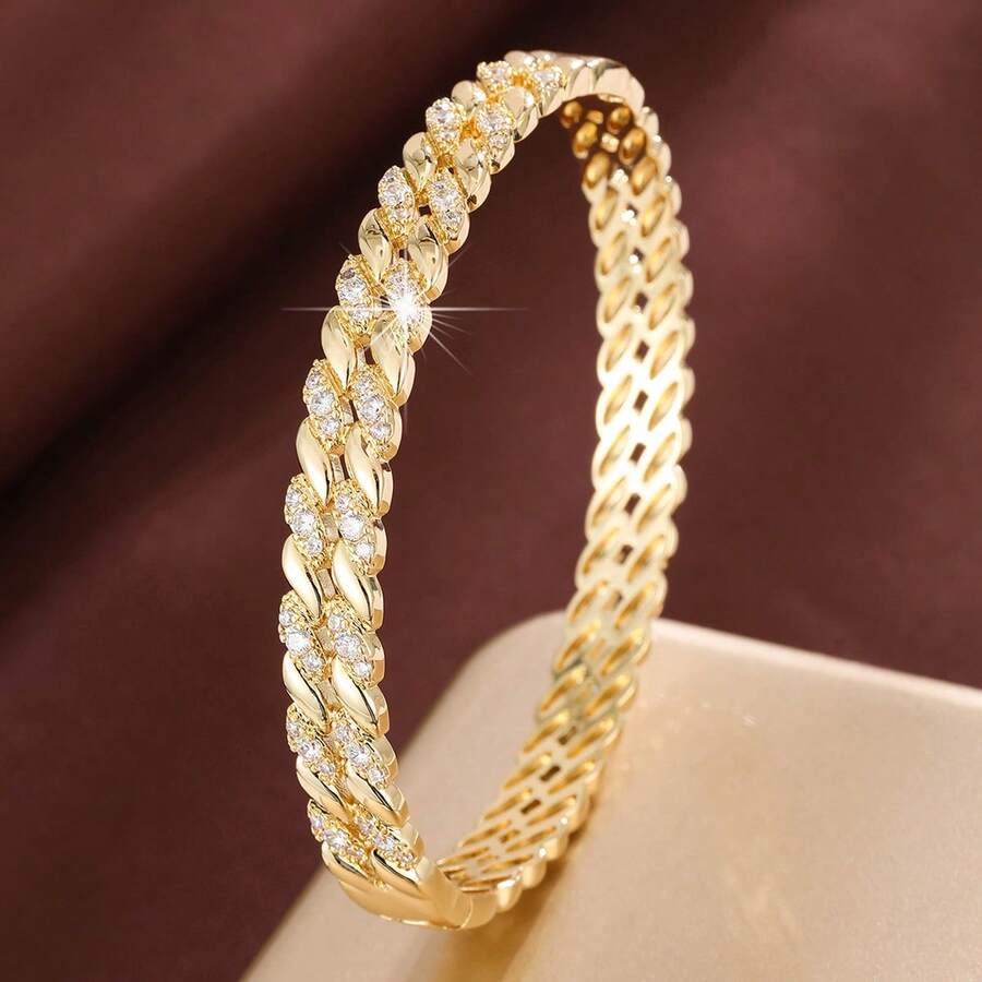 1pc Unique Double Rope Design Zirconia Inlaid Women Fashion Bracelet - Multicolor - View 1