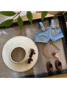 17厘米时尚草帽连衣裙套装，休闲舒适百搭的帽子、包包、鞋子套装，适用于娃娃（不含娃娃和鞋子） - 彩色 - 查看 14