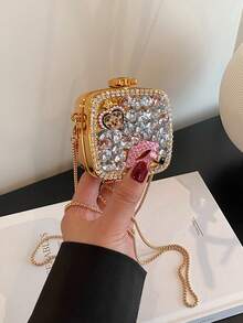 New Fashionable Niche Design Mini Bowknot Versatile Lipstick Earbud Coin Purse With Chain Shoulder Crossbody Bag For Women[US-Based Shipping]1pc Mini Acrylic Metallic Square Shape Handbag,Shiny Electroplated Fashion Clutch For Women,Women's Fashion Chain Crossbody Bag,Suitable For Valentine's Day, Mini Acrylic Electroplated Metallic Silver Shiny Square Decor Clutch Bag, Parties,Dates,Shiny,Chic, And Full Of Charm - This Mini Metallic Bow Bag Is Your New Party Essential. Multipurpose Coin Purse For Jewelry, Earphones Or Gifts,Weddings,Dates,Or As A Shoulder/Crossbody Bag,Bowknot Mini Evening Bag,Women's Chain Lip Gloss Pouch,Dates,Coin Purse,Versatile Women's Personalized Fashion Chain Lipstick Pouch,Jewelry/Earphone/Cosmetic Storage Box,Gift For Ladies, Suitable For Valentine's Day, Party, Wedding Dress Decoration, Date Use Shoulder/Crossbody Bag, Elegant Ladies ,Christmas, Christmas Gifts, Christmas Outfits, Christmas Styling, Purse,Purses,Bags,Bag,Wallet,Purses And Bags Women - 金色 - 查看 2