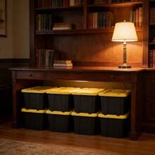 27 Gallon Industrial Tote, Rugged Plastic Storage Bin,  Lid, Black/Yellow, 6 Pack - 黑色/黃色 - 查看 3