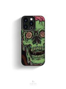 1pc Green Zombie Skull Art Pattern TPU Phone Case Bright Candy Colors Comfortable Skin Friendly Grip Holiday Gift For Girlfriend Or Self Use Compatible With Iphone 16 15 14 13 12 11 Series - 黑色 - 查看 6