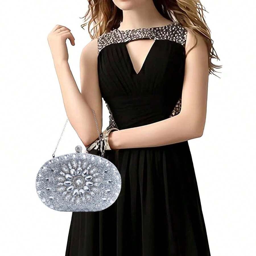 Women's Clutch Bag For Parties, Silver Glitter, Handbag, Wedding - Y1007 - View 1