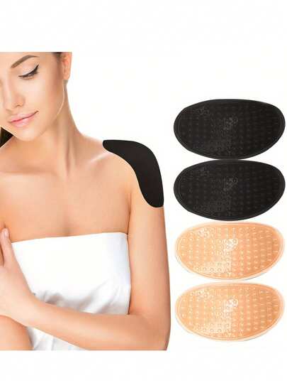 2 件装女士隐形肩垫 - 透气、可重复使用、自粘加固肩垫、隐形肩垫、自粘防滑时尚涤纶肩部支撑，适合男女日常穿着，舒适的纹理设计提供日常舒适感。