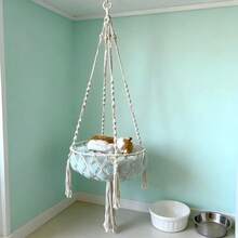 1pc Macrame Cat Hammock, Bohemian Style Hanging Cat Bed, Handwoven Fiber Art Cat Perch Swing, Suitable For All Seasons - Cushion Not Included - Beige - View 3