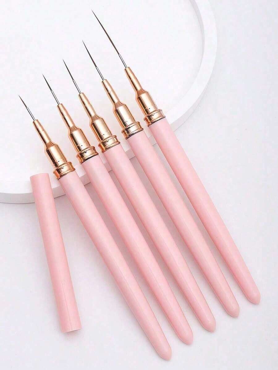 5Pcs Nail Liner Brush Set, Painting Drawing Nail Design Brushes, Nail Art Striping Pen Long Lines Tiny Details Fine Drawing Nail Brush For Beginners And Professional Nail Salon - Hồng - Xem 1