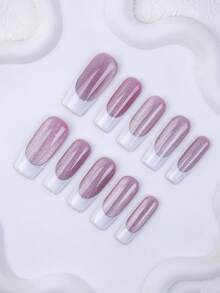 10pcs-Y2K Press On Nail, Coffin, 100%Handmade, Reusable, White Nail, Nude, Paired With French, 3D, Cross, Little Snake, Suitable For Daily Wear, Party, And Also The Best Valentine's Day Gift For Girls And Women - White - View 2