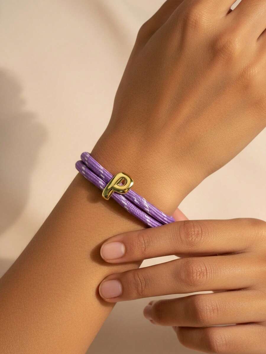 MECYLIFE 1 pieza Pulsera trenzada hecha a mano con cuerda colorida de dopamina con 26 letras, adecuada para hombres y mujeres