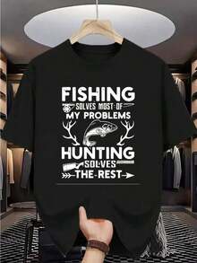 Fishing Solves Most Problems, Hunting Solves The Rest - Men's Crew Neck T-Shirt - 黑色 - 查看 6