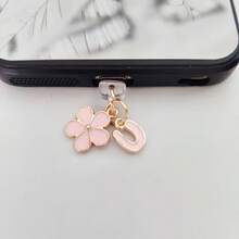 1pc 2-In-1 Pink Cherry Blossom+26 Letter Phone Charging Port Dust Plug, Exquisite, Fresh, Sweet, Cute And Fashionable Alloy Accessory Pendant, Smartphone Tablet Headphone Kindle Charging Port Decoration Accessory, Silicone Transparent Dust Plug, Suitable For Giving Small Gifts To People, Waterproof