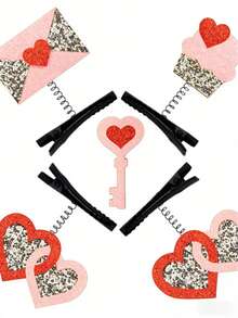 2pcs Glitter Love Hair Clips Set Valentine's Day Couple Matching Hair Barrettes - Multicolor - View 3