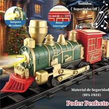 Juego de Tren de Juguete para Niños, Juego Clásico de Tren de Navidad, Juego de Tren Eléctrico con Luces y Música, 4 Coches y 8 Pistas, Regalo para Niños de 3+ Años, Decoración de Navidad (Verde) - Verde - Ver 2