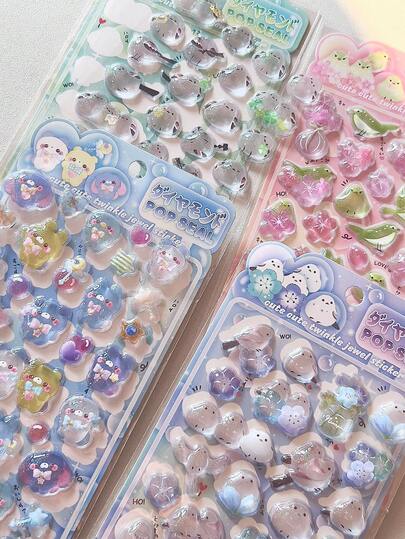 3D立体浮雕贴纸、3D水晶水杯贴纸、手机壳贴纸、DIY贴纸、可爱樱花小鸟装饰贴纸