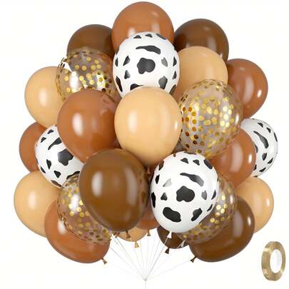 41pcs Cow Print Balloons - Brown, Beige, Gold - Western Farm Party Decorations, Comes With Gold Ribbons, Cowboy Birthday Decor, Suitable For Ranch, Girls And Boys Birthday Parties, Bachelor Parties, Farm Themed - No Power Needed, Easy To Install, Cow Decorations, Rustic Style Event Decor