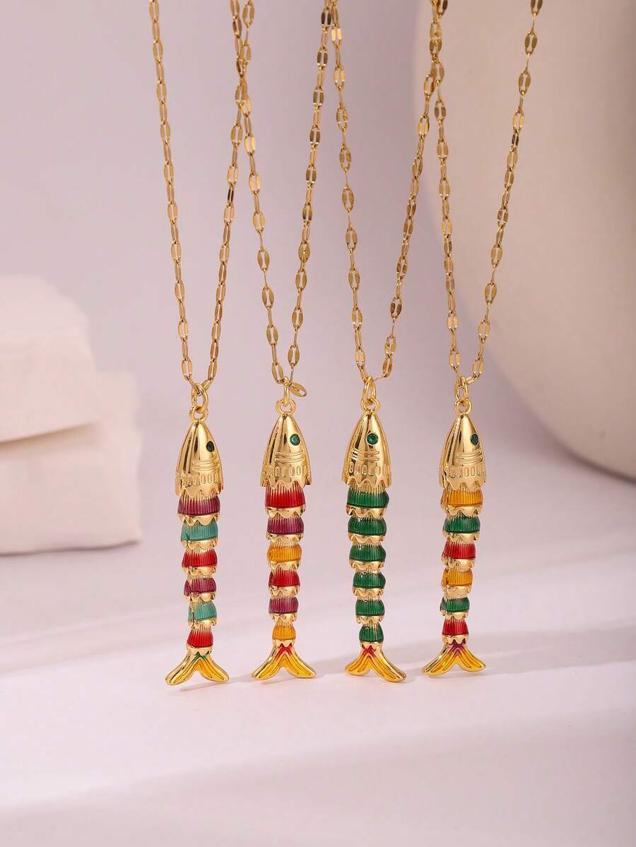 Micro-Inlaid Zirconia Copper Fish Pendant Necklace, Suitable For Women's Daily, Party And Vacation Matching - Multicolor - View 1