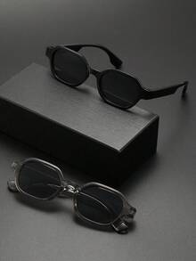 两副休闲矩形框男士时尚眼镜套装，适合休闲、夏季、海滩、旅行、派对、送礼、日常搭配，Y2K风格 - 彩色 - 查看 3