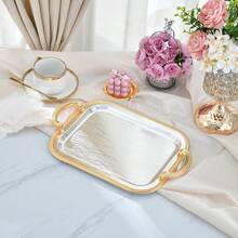 Khay kim loại hai tông màu sang trọng, viền vàng, thích hợp cho bàn ăn/đám cưới/kệ trưng bày, trang trí nhà cửa cao cấp lấy cảm hứng từ thiên nhiên, khay hình chữ nhật trang trí phong cách retro có tay cầm, trang trí tiệc tùng và khay phục vụ, khay phục vụ lễ cưới gia đình, khay đựng đồ trang điểm và trang sức. - Nhiều màu - Xem 10