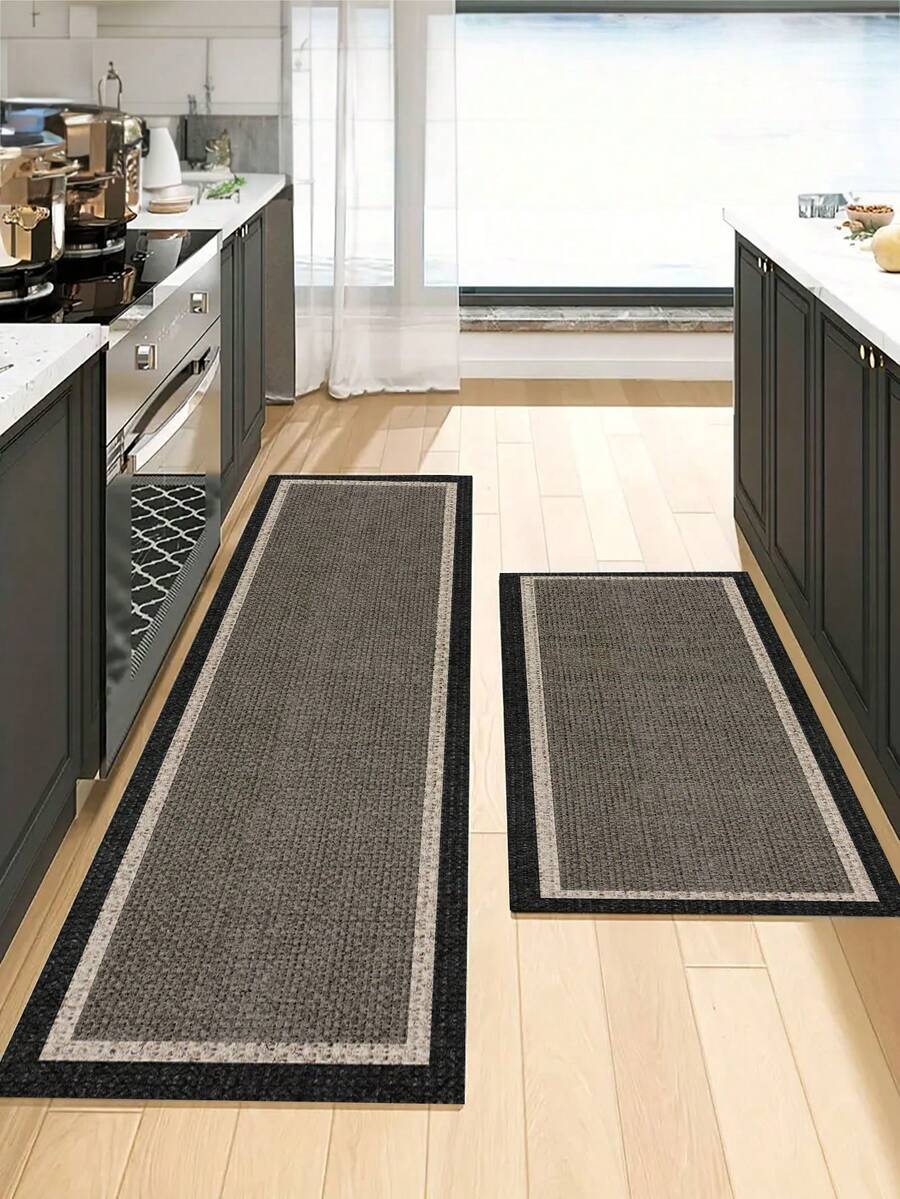 1 tấm thảm nhà bếp màu tối, họa tiết tối giản, công nghệ gel silica. Thấm hút cao, chống trơn trượt và bền bỉ, dễ vệ sinh. Có thể dùng làm thảm nhà bếp, thảm phòng tắm, thảm giặt, thảm hành lang, trang trí phòng. - màu đen - Xem 1