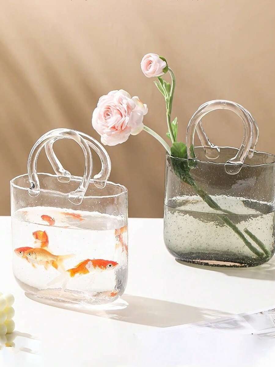 Bình hoa thủy tinh hình túi xách, bình hoa trong suốt hình túi xách, bình trang trí hình túi xách độc đáo dễ thương có bể cá bên trong, thích hợp làm vật trang trí bàn, trang trí nhà cửa, quà tặng sinh nhật, Ngày Valentine, Ngày của Mẹ, Năm mới, quà tặng ngày lễ. - nhiều màu - Xem 1