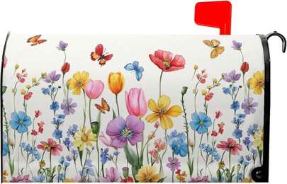 Farg Spring Flower Mailbox Covers Magnetic Floral Flowers Colorful Butterfly Post Letter Box Cover For Garden Standard Size 21x18 In Mailbox Wraps For Yard Home