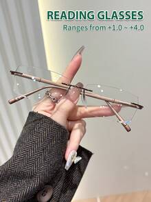 Rivsar Sexy Frameless Metal Square Reading Glasses, Diamond-Cut Spring Temples, High-Definition Vision, Long-Lasting Wear Without Dizziness, Suitable For Reading/Sewing/Business/Office/Elegant/Daily Use, Lightweight Round Spring Temples, Suitable For Sports Anti-Slip, Computer Comfortable Reading, Anti-Eye Fatigue Reading Glasses - Transparent - View 16
