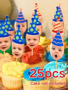 10/25/50/100/150 Pieces Personalized Face Cupcake Toppers - 1st Birthday Party Decoration, Face Design, Personalized Cake Decoration, Cake Topper With Birthday Hat, Face Cupcake Decorations, Personalized Face Cupcakes, Birthday Decoration, Face Lollipops, Printable Decoration, Party Supplies - Multicolor - View 18