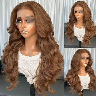 Peruca Sintética Frontal de Renda Ondulada Kanekalon Futura de 22 polegadas, na cor Marrom, 13x4 Renda, Densidade de 150%, Sem Necessidade de Cola, Fibra Resistente ao Calor, Adequada para Uso Diário, Festa, Feriado, Fácil para Iniciantes