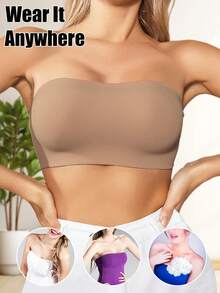 Women's Sexy Strapless Bandeau Bra, Unpadded, Seamless, Wireless Bra, Comfortable Bandeau Bra, Lingerie, Backless Bra, Breathable Fabric, Soft And Comfortable, Suitable For Dresses And Daily Wear - Coffee Brown - View 3