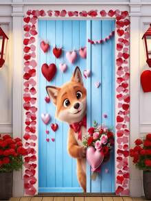 1件情人节泰迪熊心形花环 - 浪漫爱情主题花环，泰迪熊手捧玫瑰花束，饰以心形图案，情人节前门装饰，节日家居装饰，情人节墙面装饰礼物及家居装饰 - 彩色 - 查看 7